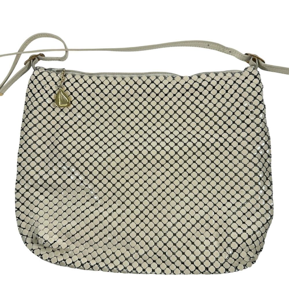 Vintage Whiting and Davis Mesh‎ Evening Crossbody Cream Color Handbag Purse Bag